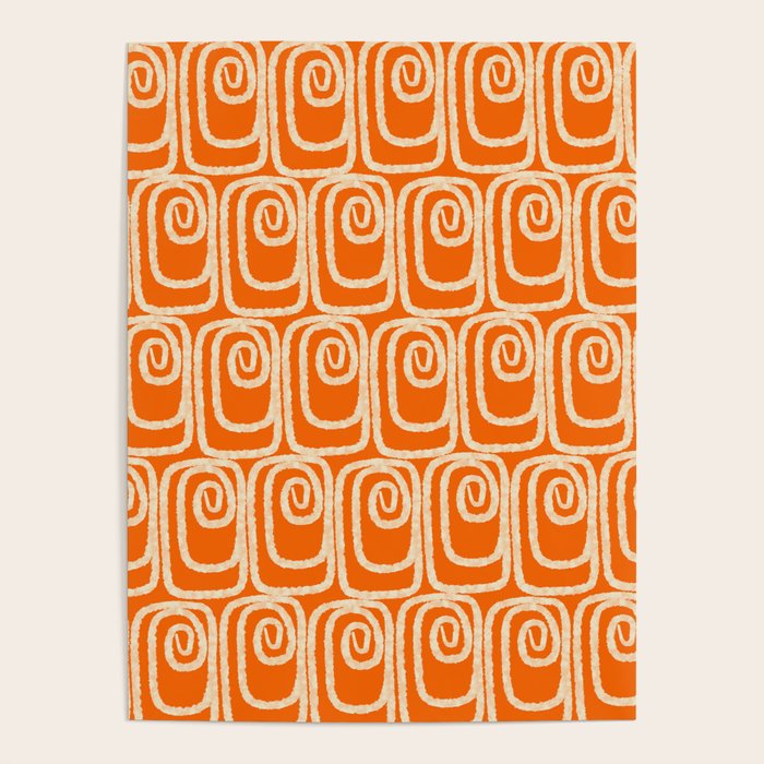 Mid Century Modern Spirra 50s 60s Pattern in Orange and Cream Poster Gallery Image 1