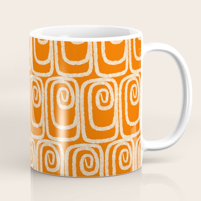 Mid Century Modern Spirra 50s 60s Pattern in Orange and Cream Coffee Mug Gallery Image 1
