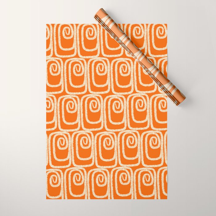 Mid Century Modern Spirra 50s 60s Pattern in Orange and Cream Wrapping Paper Gallery Image 1