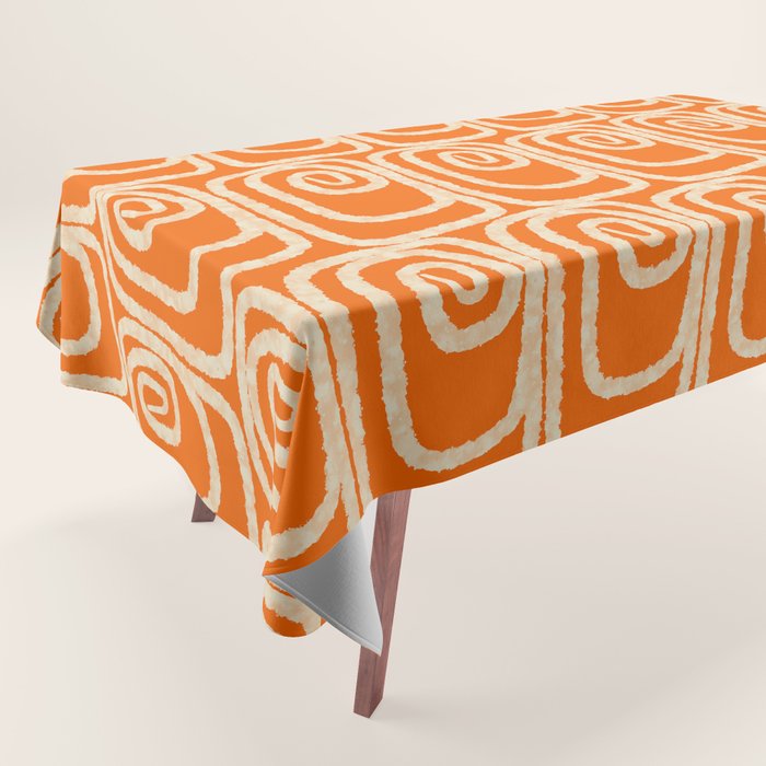 Mid Century Modern Spirra 50s 60s Pattern in Orange and Cream Tablecloth Gallery Image 1