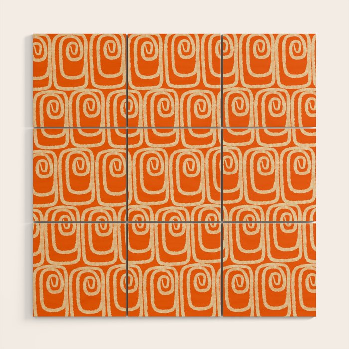 Mid Century Modern Spirra 50s 60s Pattern in Orange and Cream Wood Wall Art Gallery Image 1
