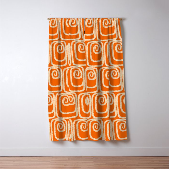 Mid Century Modern Spirra 50s 60s Pattern in Orange and Cream Window Curtain Gallery Image 3