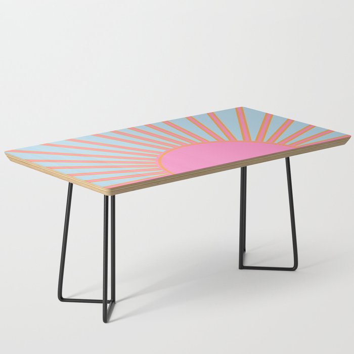 Le Soleil | 02 - Abstract Retro Sun Pink And Blue Print Preppy Modern Sunshine Coffee Table Gallery Image 1
