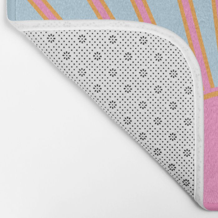 Le Soleil | 02 - Abstract Retro Sun Pink And Blue Print Preppy Modern Sunshine Bath Mat Gallery Image 2