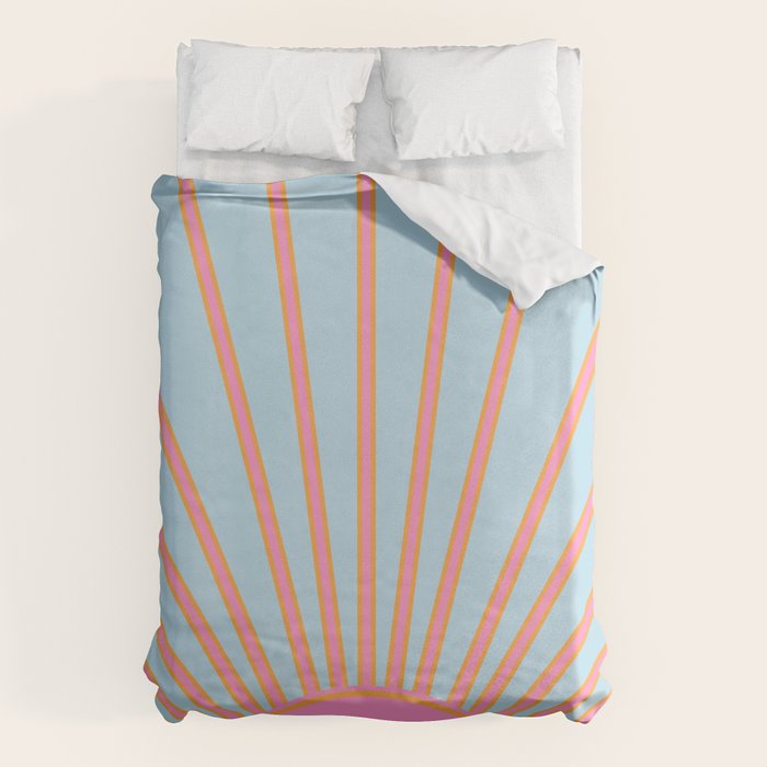 Le Soleil | 02 - Abstract Retro Sun Pink And Blue Print Preppy Modern Sunshine Duvet Cover Gallery Image 1