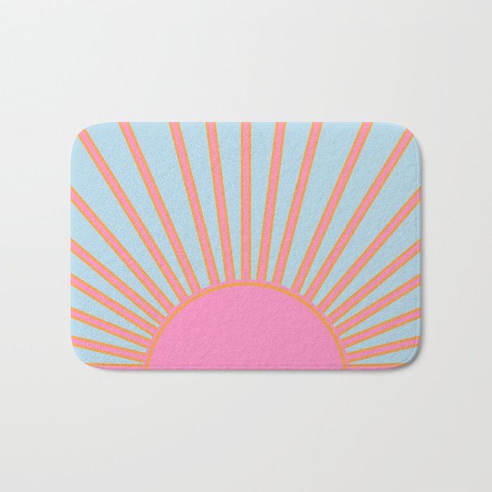 Le Soleil | 02 - Abstract Retro Sun Pink And Blue Print Preppy Modern Sunshine Bath Mat Gallery Image 1