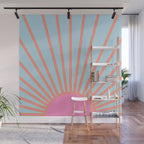 Le Soleil | 02 - Abstract Retro Sun Pink And Blue Print Preppy Modern Sunshine Wall Mural Gallery Image 1