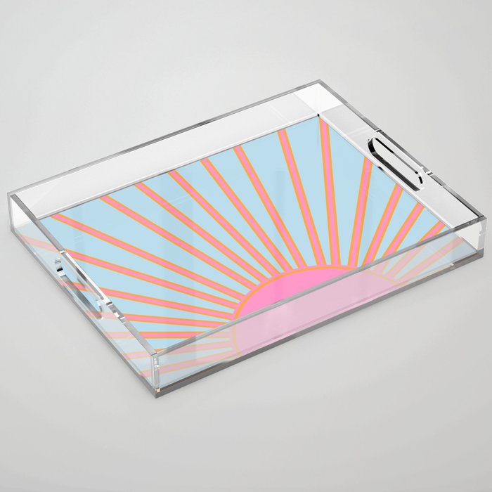 Le Soleil | 02 - Abstract Retro Sun Pink And Blue Print Preppy Modern Sunshine Acrylic Tray Gallery Image 1