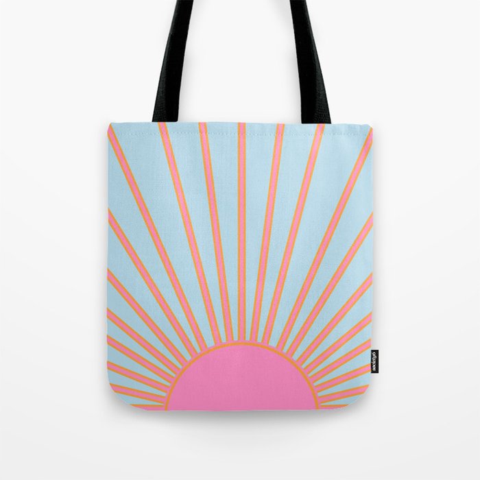 Le Soleil | 02 - Abstract Retro Sun Pink And Blue Print Preppy Modern Sunshine Tote Bag Gallery Image 1