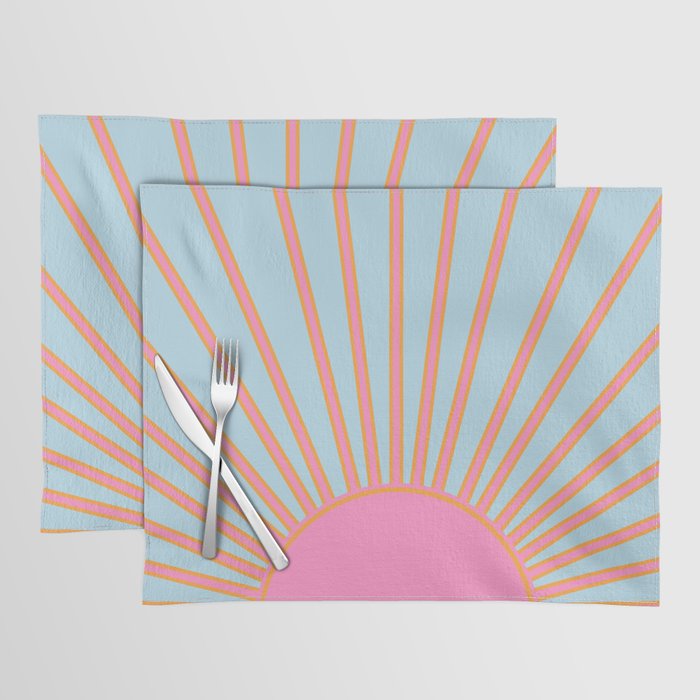 Le Soleil | 02 - Abstract Retro Sun Pink And Blue Print Preppy Modern Sunshine Placemat Gallery Image 1