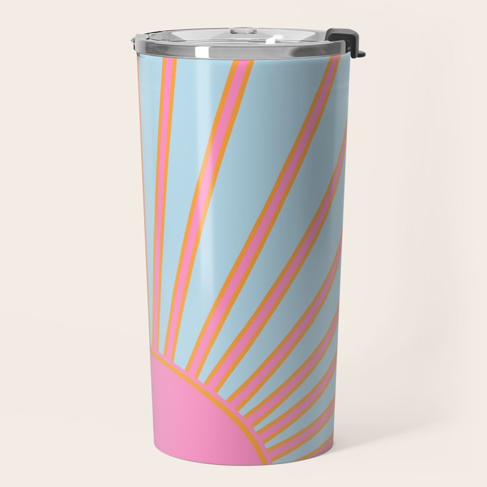 Le Soleil | 02 - Abstract Retro Sun Pink And Blue Print Preppy Modern Sunshine Travel Mug Gallery Image 2
