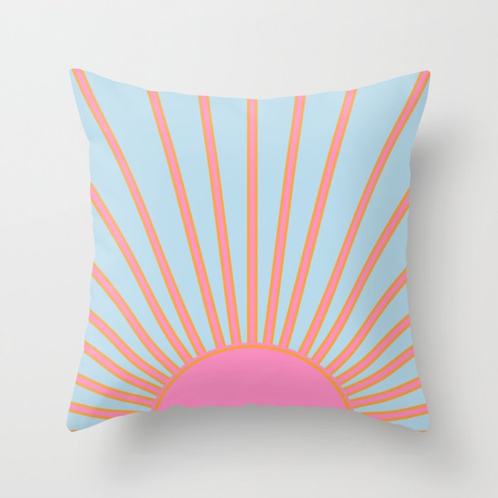 Le Soleil | 02 - Abstract Retro Sun Pink And Blue Print Preppy Modern Sunshine Throw Pillow Gallery Image 1
