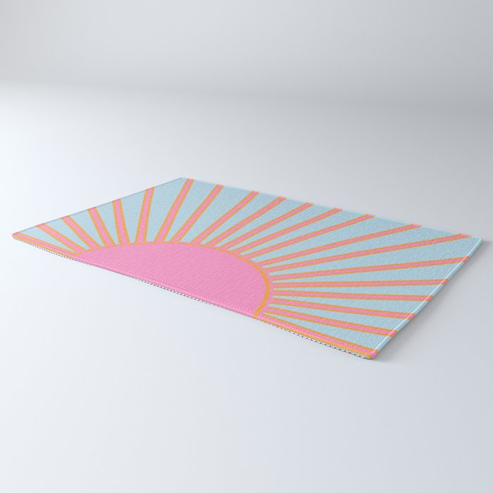 Le Soleil | 02 - Abstract Retro Sun Pink And Blue Print Preppy Modern Sunshine Rug Gallery Image 3