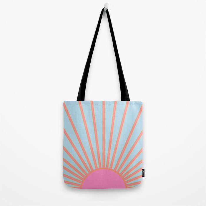Le Soleil | 02 - Abstract Retro Sun Pink And Blue Print Preppy Modern Sunshine Tote Bag Gallery Image 2