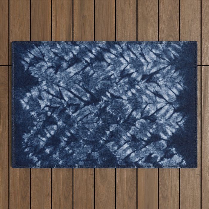 Indigo Blue Shibori Tie Dye, Boho Art Outdoor Rug Gallery Image 1