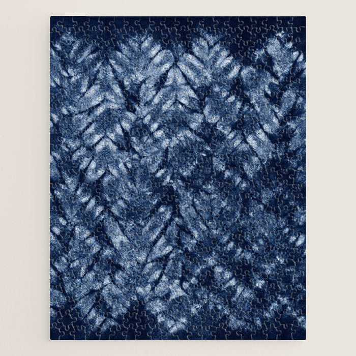 Indigo Blue Shibori Tie Dye, Boho Art Jigsaw Puzzle Gallery Image 1