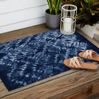 Indigo Blue Shibori Tie Dye, Boho Art Outdoor Rug Gallery Image 2