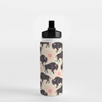 Bison - black, pink, teal, on cream Water Bottle Gallery Image 2
