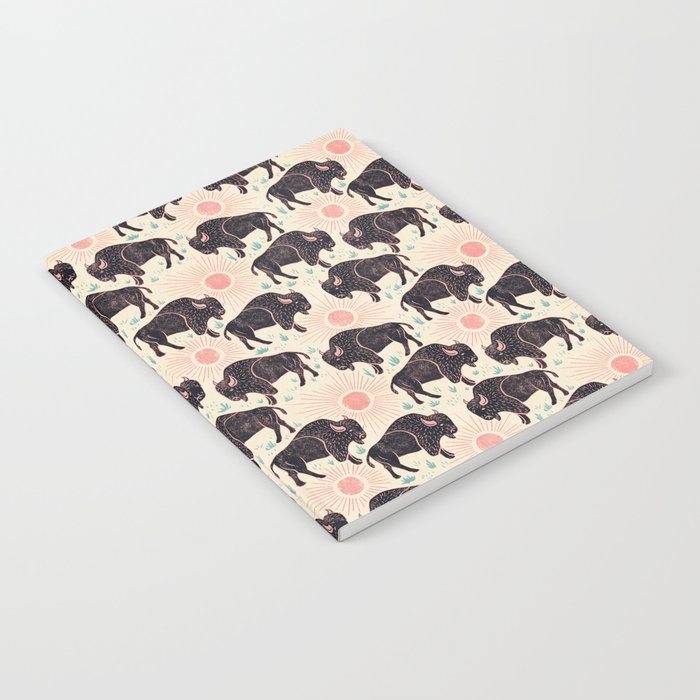 Bison - black, pink, teal, on cream Notebook Gallery Image 1