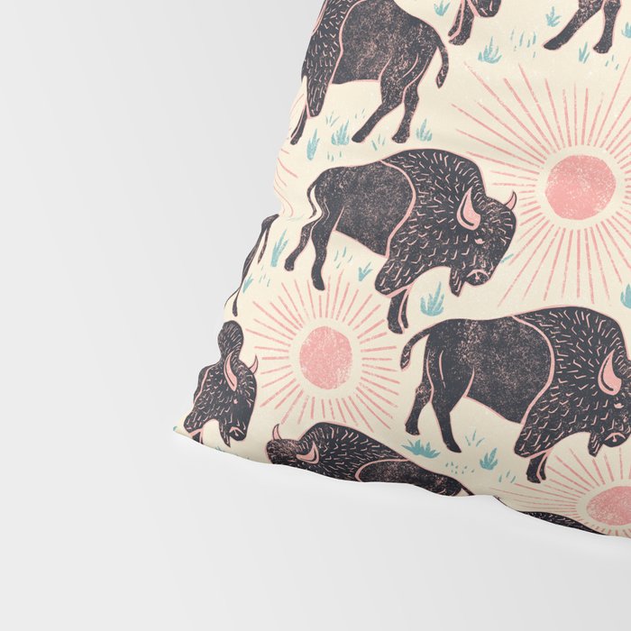 Bison - black, pink, teal, on cream Pillow Sham Gallery Image 4