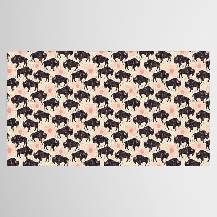 Bison - black, pink, teal, on cream Tablecloth Gallery Image 2
