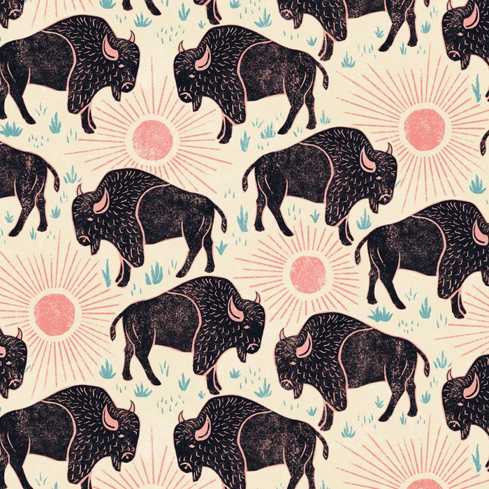 Bison - black, pink, teal, on cream Coffee Mug Gallery Image 2