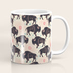 Bison - black, pink, teal, on cream Coffee Mug Gallery Image 1