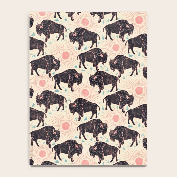 Bison - black, pink, teal, on cream Notebook Gallery Image 4