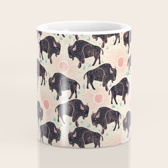 Bison - black, pink, teal, on cream Coffee Mug Gallery Image 4