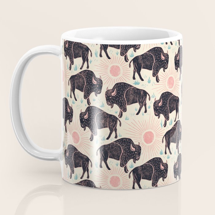 Bison - black, pink, teal, on cream Coffee Mug Gallery Image 3