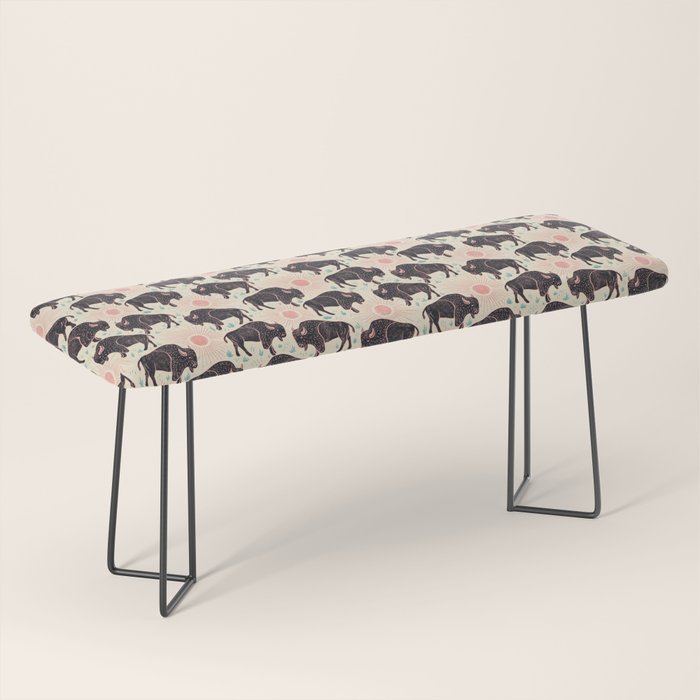 Bison - black, pink, teal, on cream Bench Gallery Image 1
