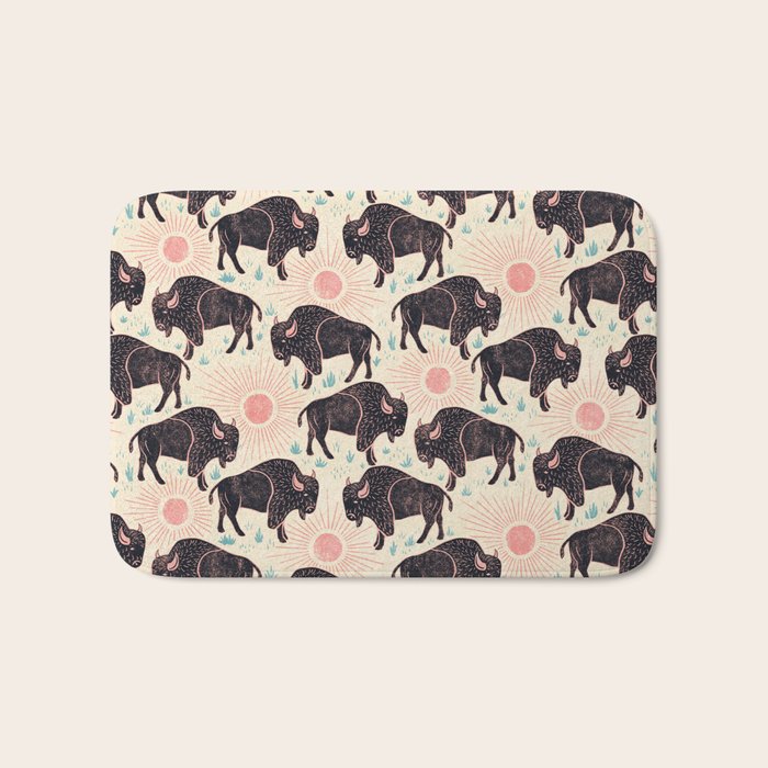 Bison - black, pink, teal, on cream Bath Mat Gallery Image 1