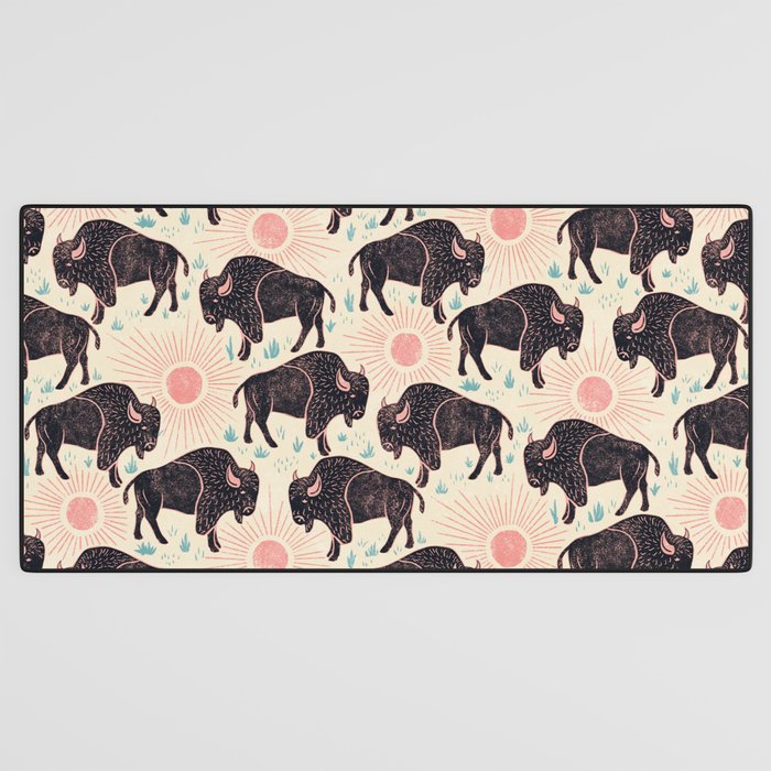Bison - black, pink, teal, on cream Desk Mat Gallery Image 3