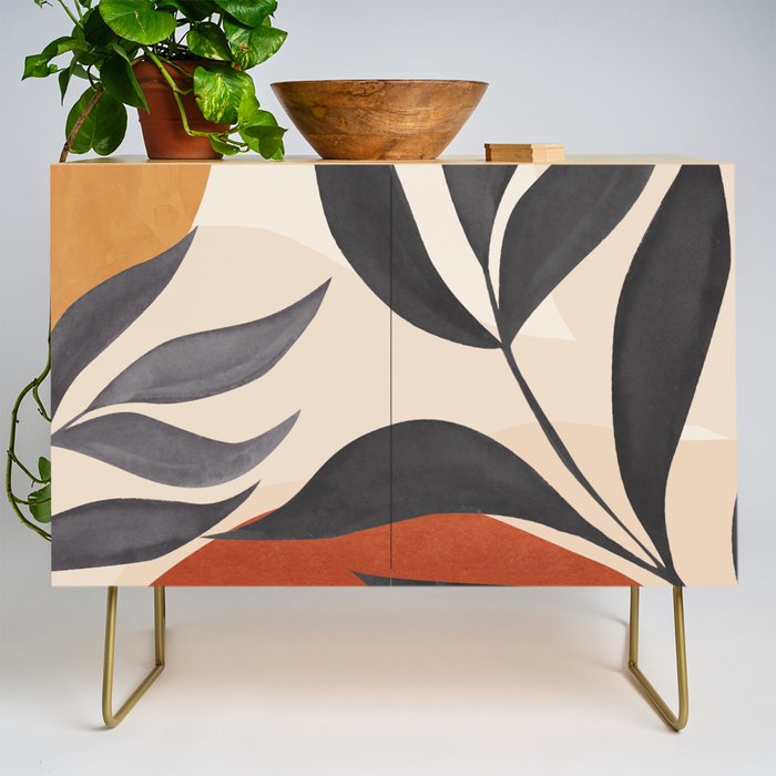 Minimal Abstract Art Tropical Leaves 5 Credenza Gallery Image 1
