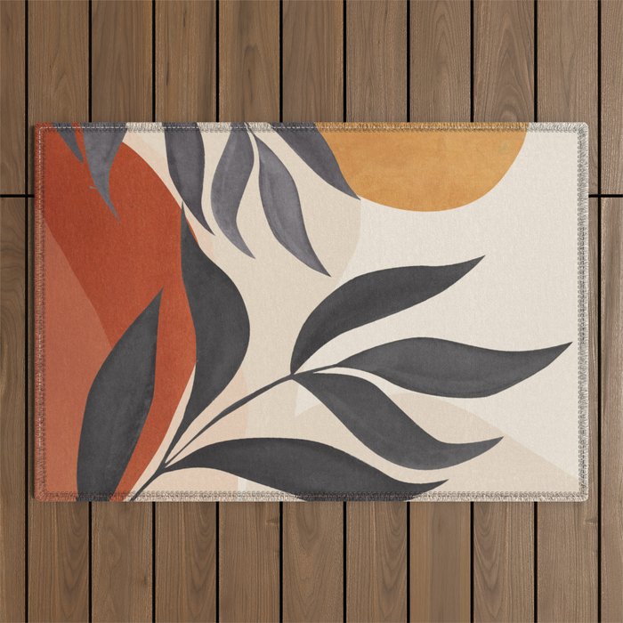 Minimal Abstract Art Tropical Leaves 5 Outdoor Rug Gallery Image 1