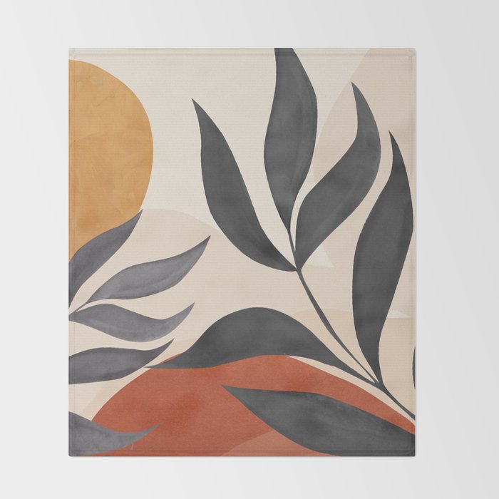 Minimal Abstract Art Tropical Leaves 5 Throw Blanket Gallery Image 2