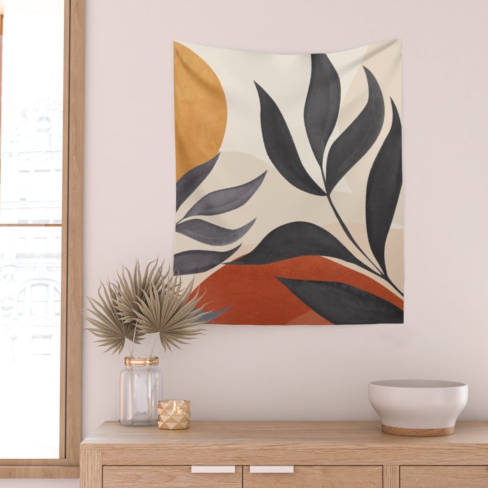 Minimal Abstract Art Tropical Leaves 5 Wall Tapestry Gallery Image 2