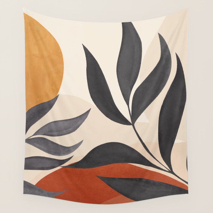 Minimal Abstract Art Tropical Leaves 5 Wall Tapestry Gallery Image 1