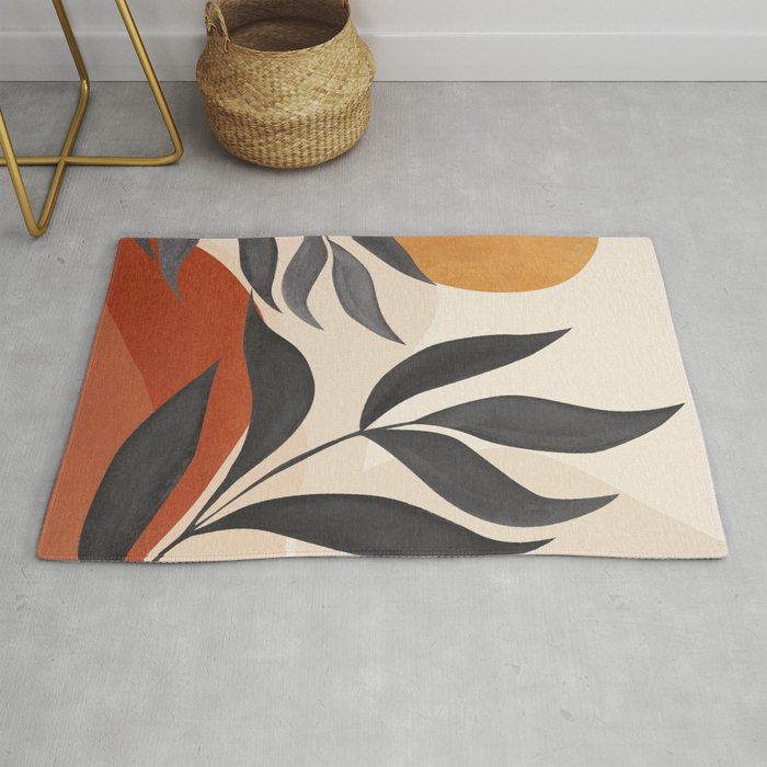 Minimal Abstract Art Tropical Leaves 5 Rug Gallery Image 1