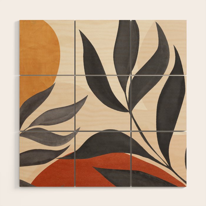 Minimal Abstract Art Tropical Leaves 5 Wood Wall Art Gallery Image 3