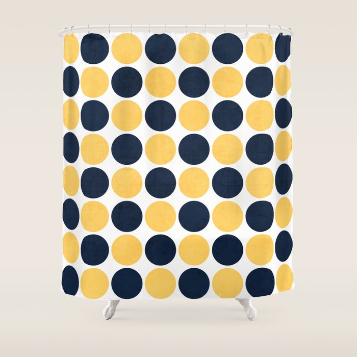 navy and yellow dots Shower Curtain Gallery Image 1