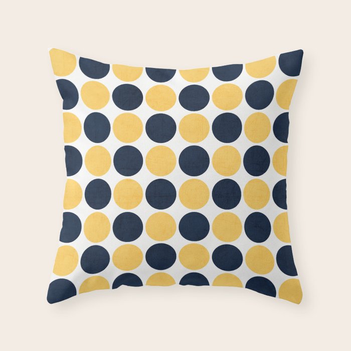 navy and yellow dots Throw Pillow Gallery Image 1