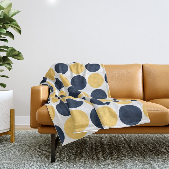 navy and yellow dots Throw Blanket Gallery Image 1