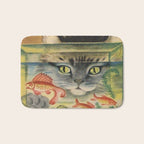 Cat Looking at Goldfish Vintage Art Bath Mat Gallery Image 1
