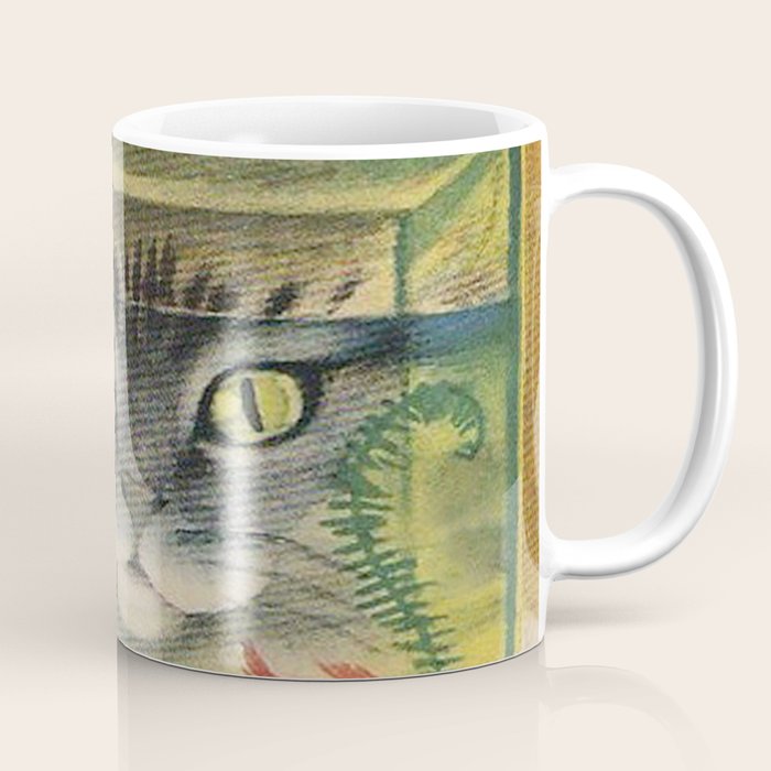 Cat Looking at Goldfish Vintage Art Coffee Mug Gallery Image 1