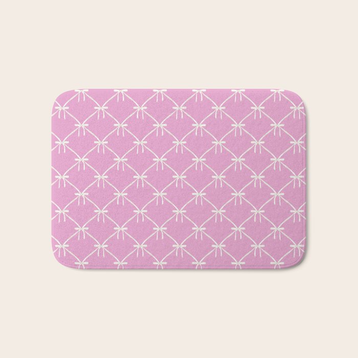 Bows & Ribbons Pattern LIII Y2K Fuchsia Pink Bath Mat Gallery Image 1