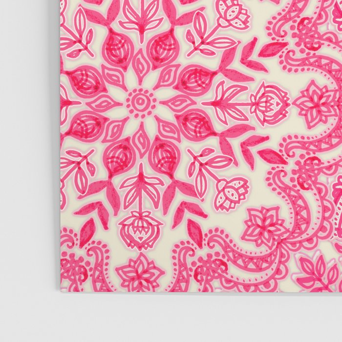 Hot Pink & Soft Cream Folk Art Pattern Poster Gallery Image 3