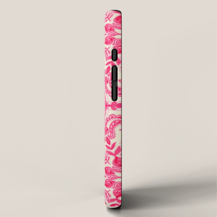 Hot Pink & Soft Cream Folk Art Pattern iPhone Case Gallery Image 2