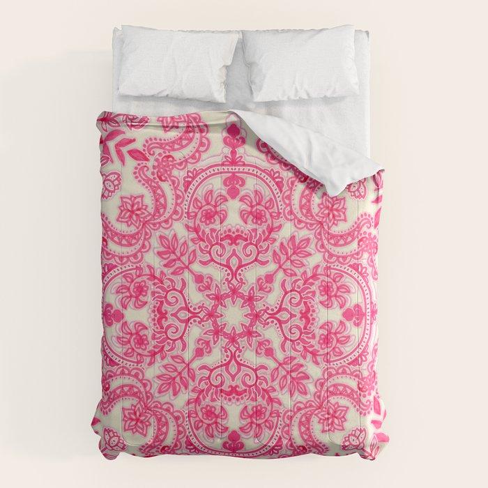 Hot Pink & Soft Cream Folk Art Pattern Comforter Gallery Image 6