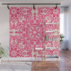 Hot Pink & Soft Cream Folk Art Pattern Wall Mural Gallery Image 1